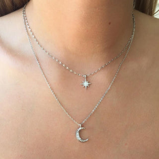Layered Moon Star Charm Necklace - Gifts For Friendship - Cool Bff Necklaces For 2