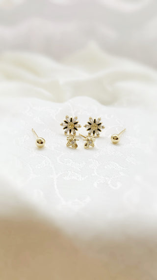 Artisan 14K Gold Bee And Crystal Flower 6 Piece Stud Earring Set