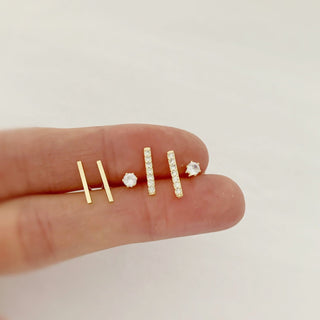 Gold Diamond Bar Stacking Stud Ear Collection 6 piece set